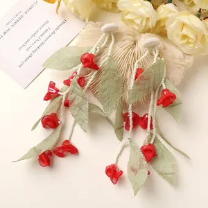 Fairy tassel forest green leaf tulle lily of the valley earrings sweet DIY jewelry spring