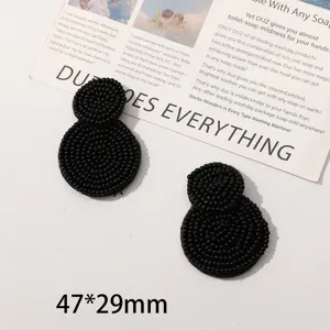 Schwarze handgemachte Perlen doppelte Kreis Ohrringe DIY Schmuck 47x29mm Vintage