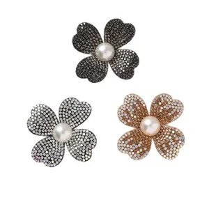 Four-petal flower rhinestone pearl DIY accessories for hair clips and shoes crafting.