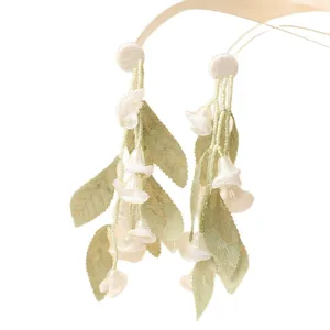 Fairy green leaf tulle lily of the valley earrings tassel diy fresh floral ear accessories