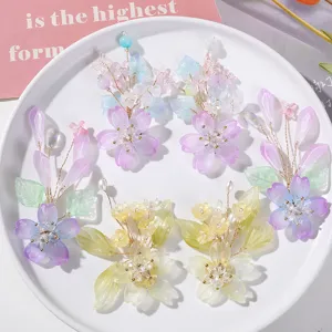 Handmade crystal flower hair clips DIY Hanfu accessories set, colorful floral jewelry making.