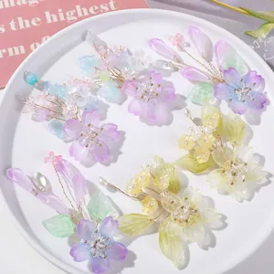 Handmade Hanfu crystal flower hair accessories DIY beaded material set for beautiful styling.