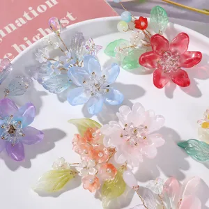 Handmade resin crystal flower hair clips detailed view, featuring colorful beaded floral designs.