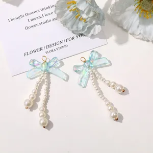 Exquisite long iridescent bow pearl pendant DIY beaded earrings for women, autumn style.