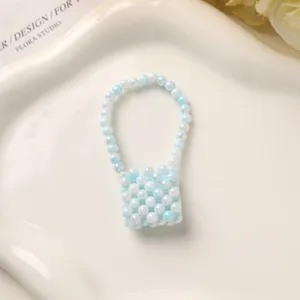 Handgemachte hellblaue Perlen Perlen Mini Tasche Charme Schlüsselanhänger DIY Zubehör