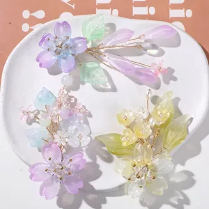 Handmade crystal flower Hanfu hair clips set, gorgeous beaded floral hairpins for women.