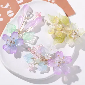 Handmade Hanfu crystal flower hair clip DIY material, beautiful translucent floral accessory.