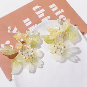 Handmade crystal flower hair accessories DIY beaded resin floral pins for elegant Hanfu styling.