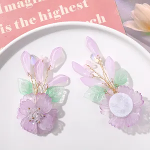 Handmade crystal flower hair accessory detail, beaded hairpin DIY material for Hanfu.