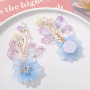 Handmade crystal flower hair clips, DIY beaded Hanfu hair accessories, elegant floral design.
