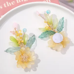 Handmade crystal flower hair clips, DIY beaded floral hairpin accessories for Hanfu styling.