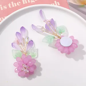 Handmade crystal flower beaded hair clip detail, elegant Hanfu floral hair accessory DIY part.