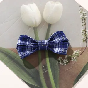 Korean style vintage plaid fabric bow hair clip DIY accessory cute sweet hairpin chic.