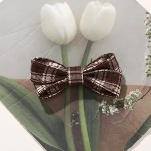 Brown plaid fabric bow hair clip vintage style korean hair accessory side clip DIY decor