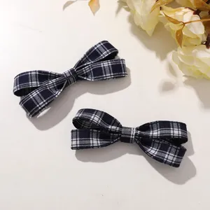 Korean preppy vintage plaid fabric bow hair clip side clip DIY accessories for women.