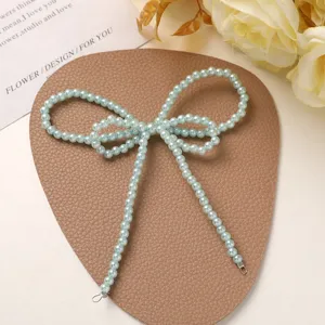 DIY light blue pearl bow shoe charms bag pendant handmade fashion accessories for women 1pc