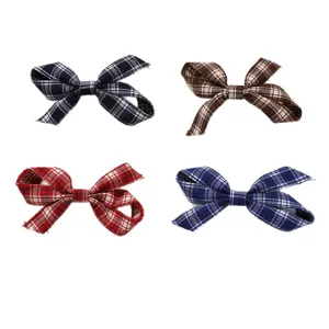 Korean preppy style retro plaid fabric bow hair clips set, cute sweet hairpin accessories.