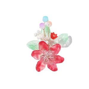Handcrafted crystal flower hair accessory DIY beaded hairpin material for elegant hanfu styling.