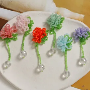 Handmade beaded flower hair clip crystal ball pendant DIY jewelry making accessories detail