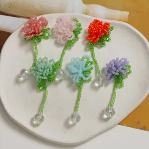 Handmade beaded flower diy material, crystal ball pendant, detailed closeup view for crafting.