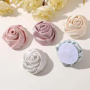 Exquisite fabric rose flower DIY accessories with pearls for hair clips and clothing decor.