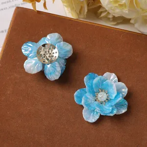 Blue gradient acrylic flower DIY accessories, perfect for handmade hair clips and jewelry.