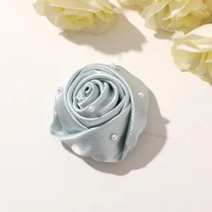 Light blue satin rose flower bud brooch DIY hair accessory clothing apparel material