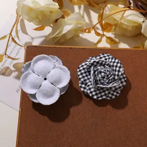 Korean style sweet plaid and solid camellia fabric flower DIY hair accessories charms.