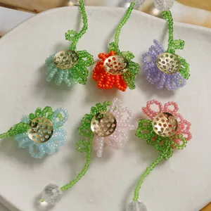 Handmade beaded flower charm DIY crystal ball pendant accessories for earrings hair clips.