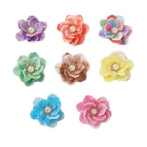 Colorful gradient acrylic flower charms with pearl centers for DIY jewelry making accessories.