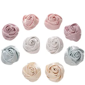 Pearl fabric rose flower buds for DIY hair accessories and clothing decoration supplies.