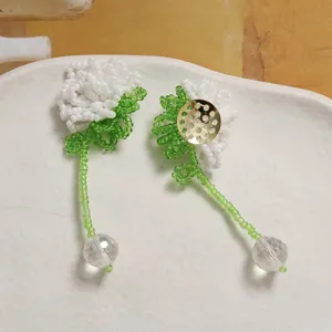 Handmade beaded flower pendant with crystal ball DIY jewelry accessory detail view