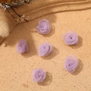 Mini purple mesh rose flower buds, perfect for DIY handmade crafts, clothing accessories and hair bows.
