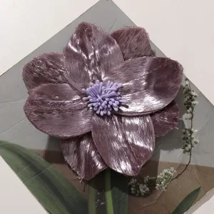 Shiny fabric flower brooch DIY accessory, elegant purple floral headwear apparel decoration.