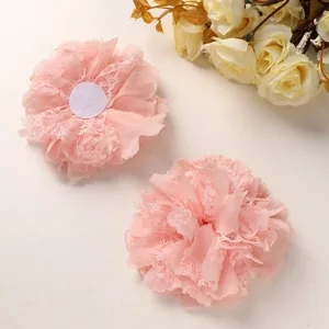 Flor de encaje de gasa rosa material de accesorio para el cabello DIY, suministro.