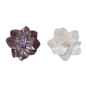 Shiny silk fabric flower brooch DIY hair accessory clothing trim white and dark purple set