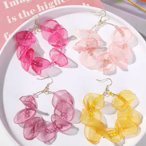 Handmade mesh petal hoop earrings in multiple bright colors fashion statement jewelry