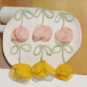 Handmade beaded mesh flower charms, DIY craft accessories for earrings and hair clips.
