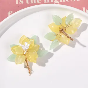 Handmade yellow flower resin wire wrapped DIY hair clip earring jewelry craft accessories