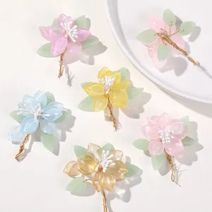 Handmade beaded magnolia flower hair clips DIY craft materials for Chinese style hair accessories.