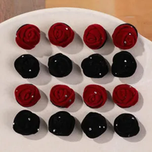 Velvet rose flower DIY accessories, red and black floral charms for handmade hair clips crafts.