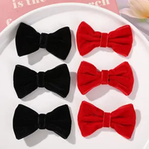 Velvet bow hair clips set, black and red cute hair accessories for daily wear and styling.