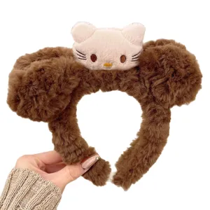 Leuke winter pluche kattenoor haarband zachte donzige cartoon hoofddeksel voor vrouwen