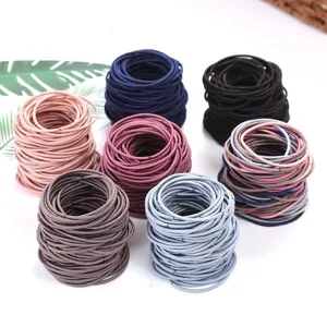 Close-up details of colorful elastic hair ties arranged in neat stacks, soft and stretchy.