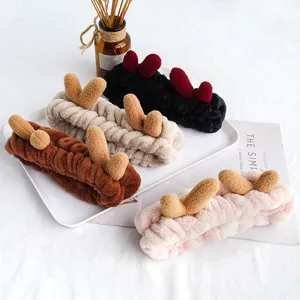 Cute plush dragon horn headband for women, soft fuzzy hair hoop for daily face washing and makeup.