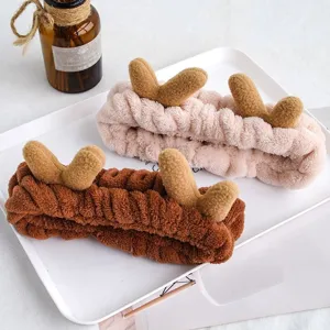 Plush cute deer dragon horn headband soft elastic hair hoop for face washing daily wear