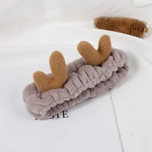 Plush reindeer horn headband cute fluffy hair band for women face washing makeup daily use