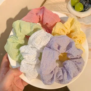 Pastel scrunchies for women, soft mesh hair ties set, cute elastic hair bands for daily use.