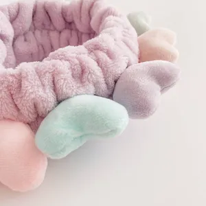 Cute Plush Love Heart Face Washing Headband Soft Coral Fleece Makeup Hair Band Sweet Girls Hair Accessories For Daily Home