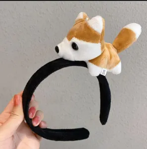 Cute plush husky dog hairband, soft black headband with 3D cartoon puppy for daily wash face.